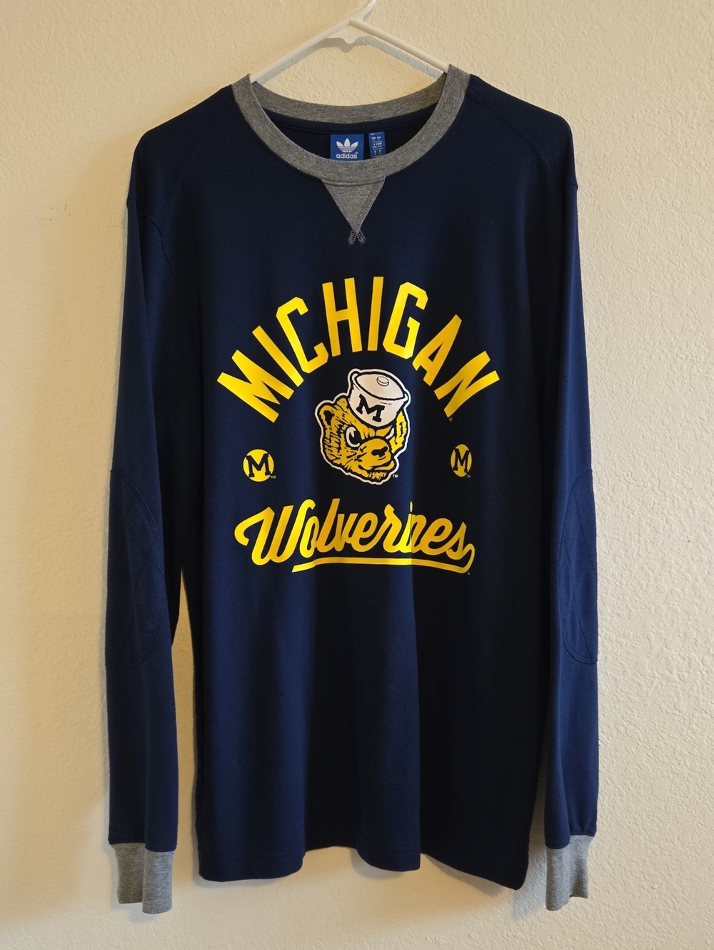 adidas NCAA Michigan Wolverines Long Sleeve Shirt - Maize & Blue - Large